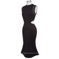 Kate Kasin Ärmelloses Polyester und Spandex High Neck Hüften-Wrapped Bodycon Bleistift Meerjungfrau Schwarzes Kleid KK000680-1